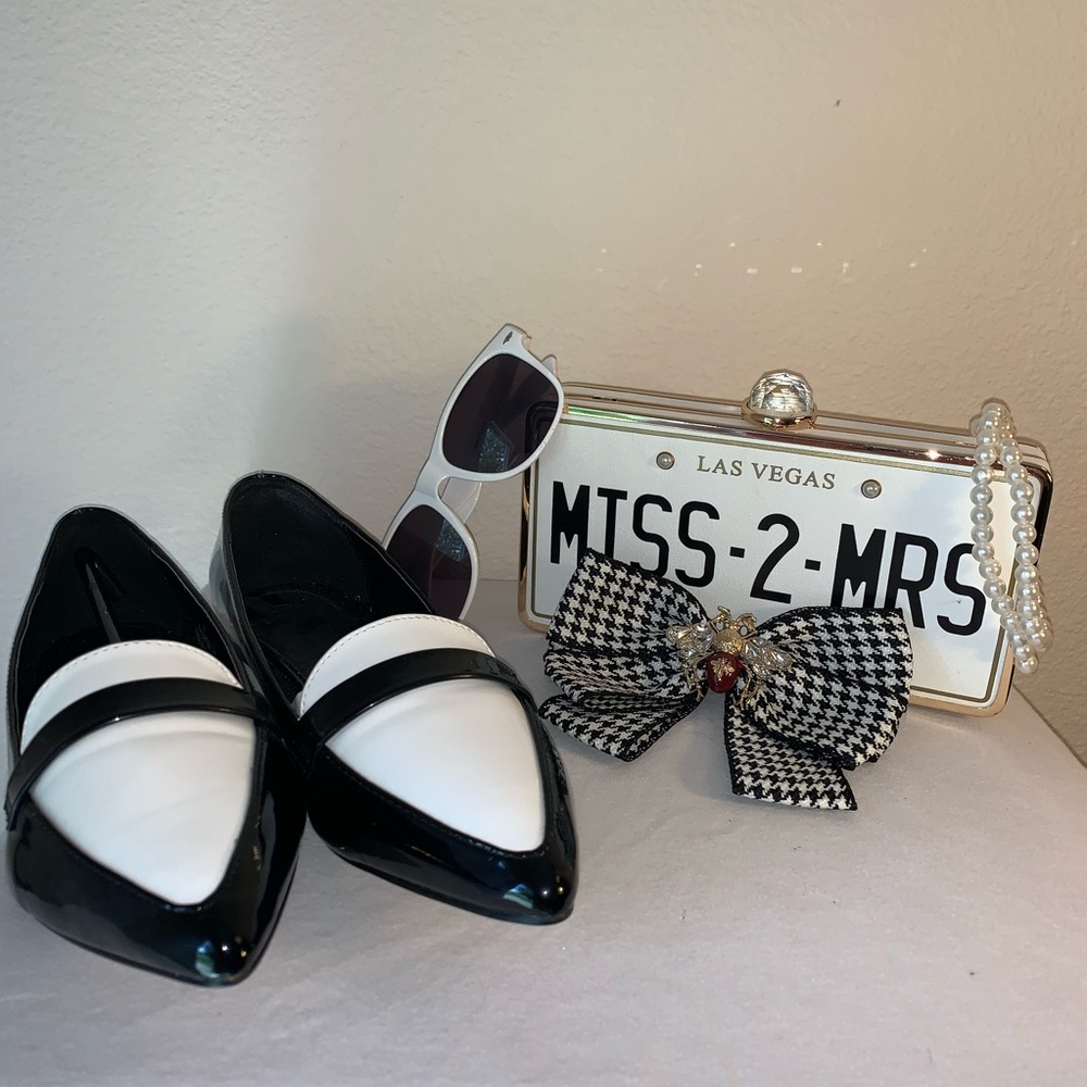 Never worn, black & white flats, UK size 6